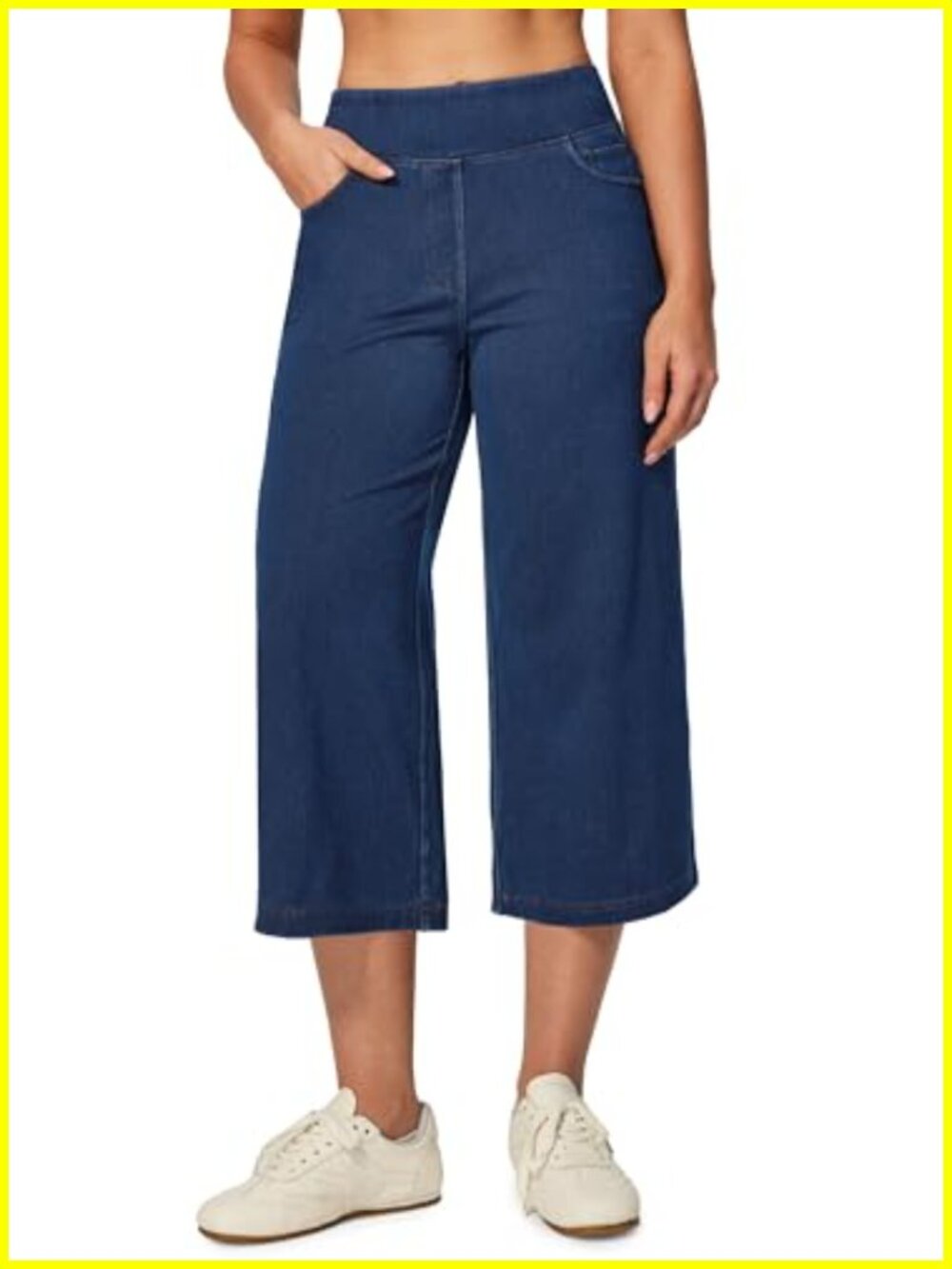 Stretchy High Waisted Wide Leg Capri Jeans for Women Pull On 5 Pocket